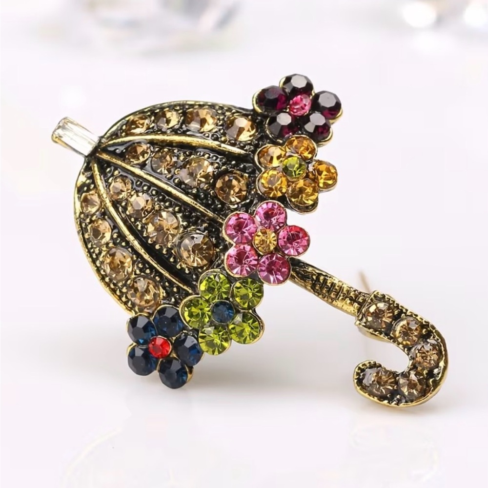 Floral Umbrella Brooch Rhinestone Y2K  Pin Corsages Scarf Pins Women’s Jewelry